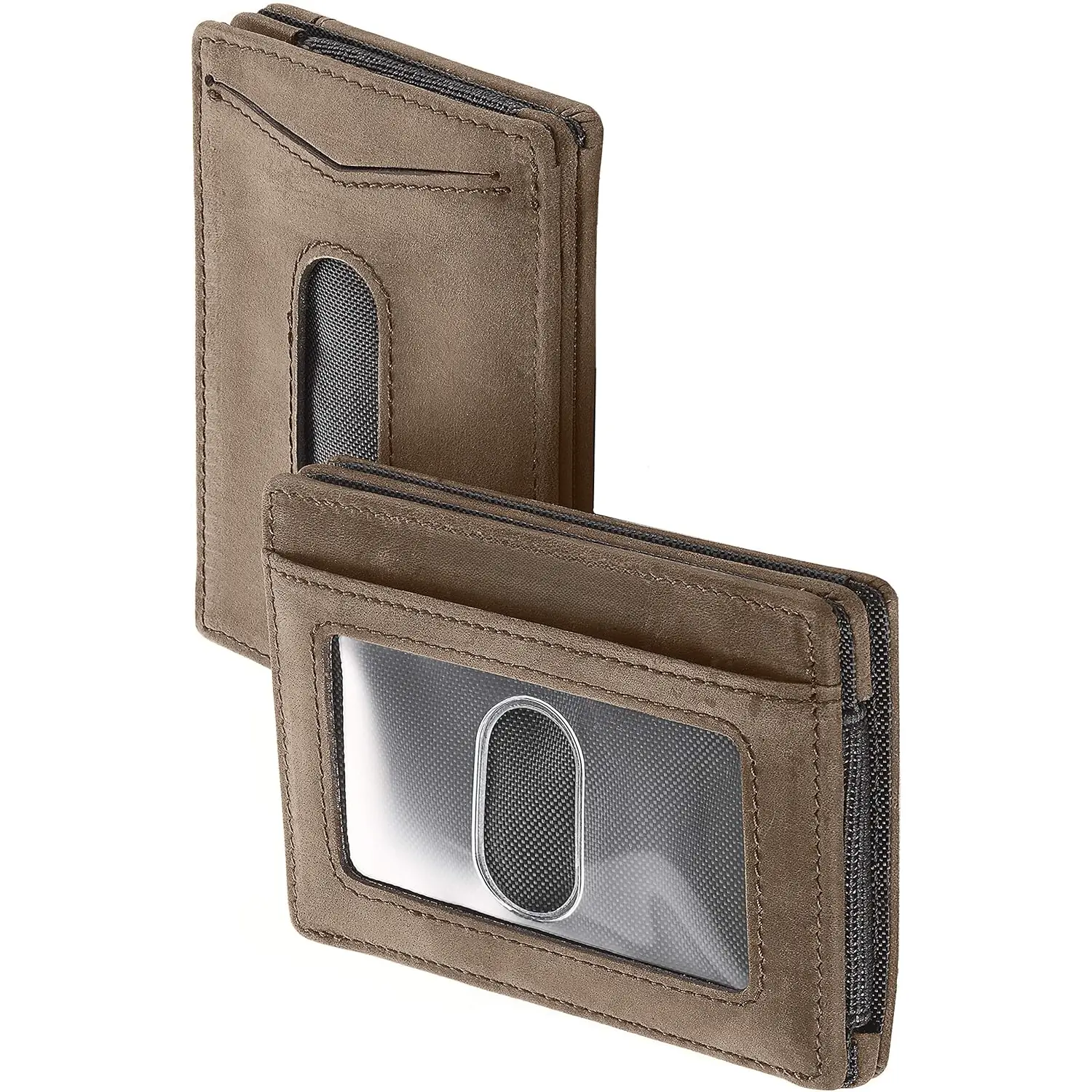 Compact RFID Sleeve Wallet  Leather Minimalist  Clip Card Holder 10 Cards