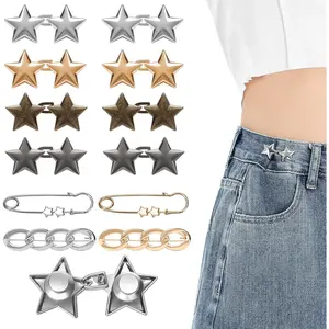 12 Pcs Pant Waist Tighteners, NoSew Metal Clips for Jeans and Pants, Adjustable  Reusable Star Button Pins
