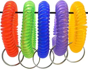 Adecco LLC Pack of 5 Colorful Spring Spiral Wrist Coil Key Chain, Wrist Band Key Ring (single color)