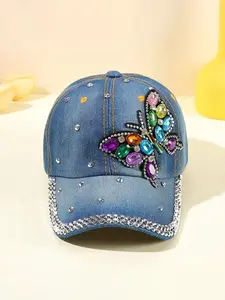Women's Street Trend Rhinestone Decor Butterfly & Letters Design Baseball Cap, Trendy All-match Heart & Dragonfly Design Baseball Cap, Fashionable Hat for Women & Girls for Daily Wear