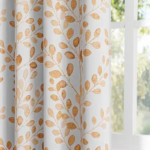 Living Room Curtains 84 inches Long Thermal Insulated Room Darkening Curtains for Dining Room Patio Leaf  Grommet Drapes for Bedroom, Yellow, 2 count
