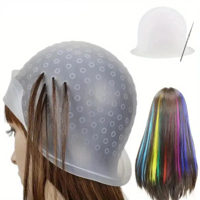 Professional Silicone Hair Dye Cap with Metal Hook, Reusable, Clear and Easy to Use Home Hair Coloring Highlighting Tool Haircare for Salon Quality Styling at Home