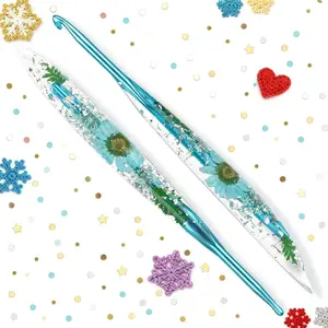 5mm Crochet Hooks with Floral Pattern-Elegant &Unique Crochet Needles-Longer Smooth Glide Crocheting Hook for Arthritic Hands, Beginners & Professional Ideal Crochet Gift(H)