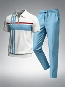 men's 2 piece sets Men's casual and fashionable zipper short sleeved and long pants set, available in multiple colors, suitable for sending loved ones, going to work, daily wear, outdoor activities, and travel fathersdaygift