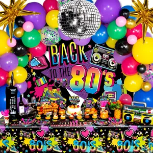 80s Party Decorations  90s Theme Birthday Supplies Includes Inflatable Radio Boombox & Mobile Phone To The 80's Backdrop Tablecloth Plates Napkins Hip-hop Cake Toppers