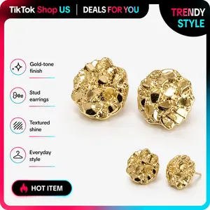 Women's Non-Tarnish Gold Nugget Round Carat Gold Earrings, Jewelry Accessories