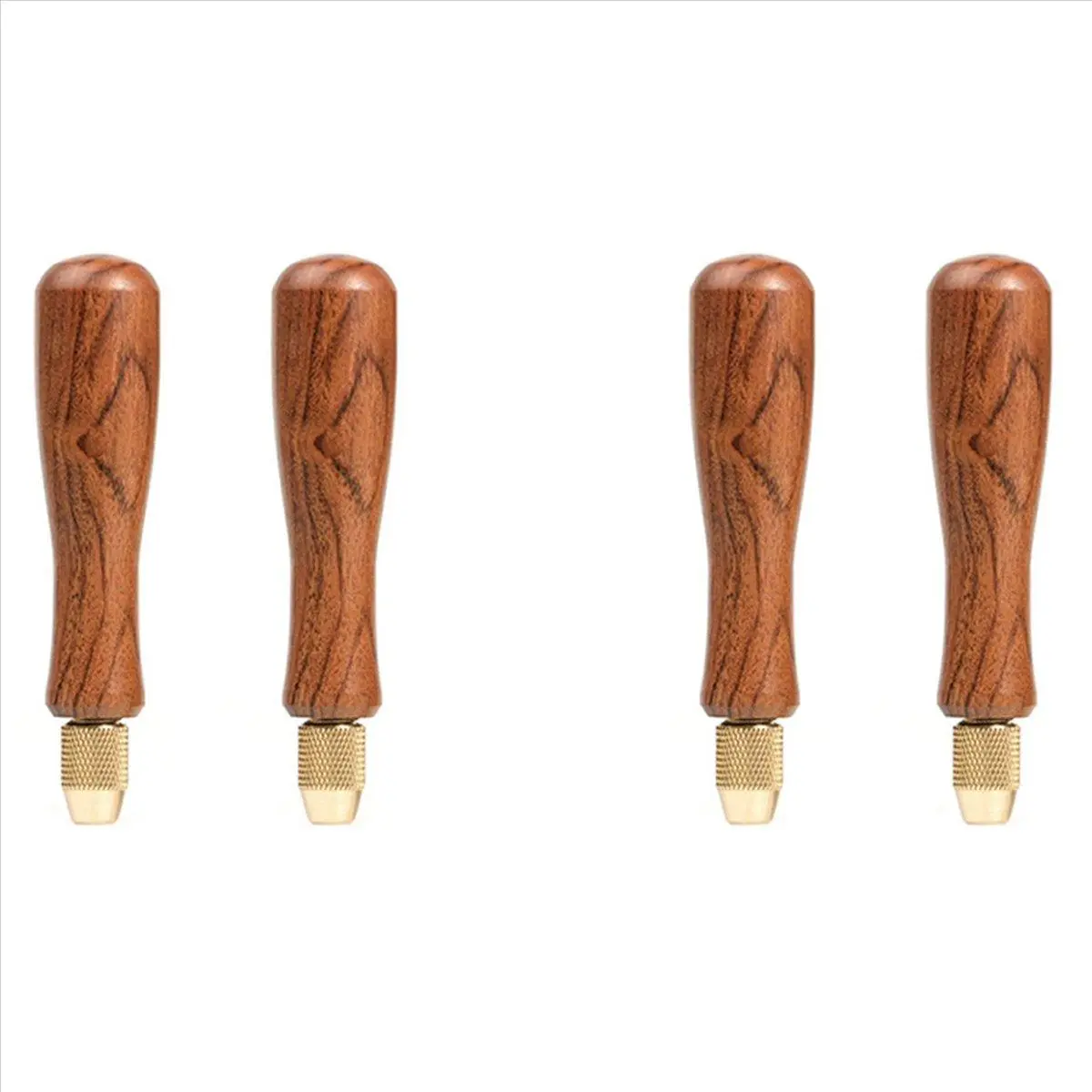 QYKF 4 Pack Wooden File Handles with Brass Collet Chuck, DIY Hand Tool Grip Replacement for Small Metal Files