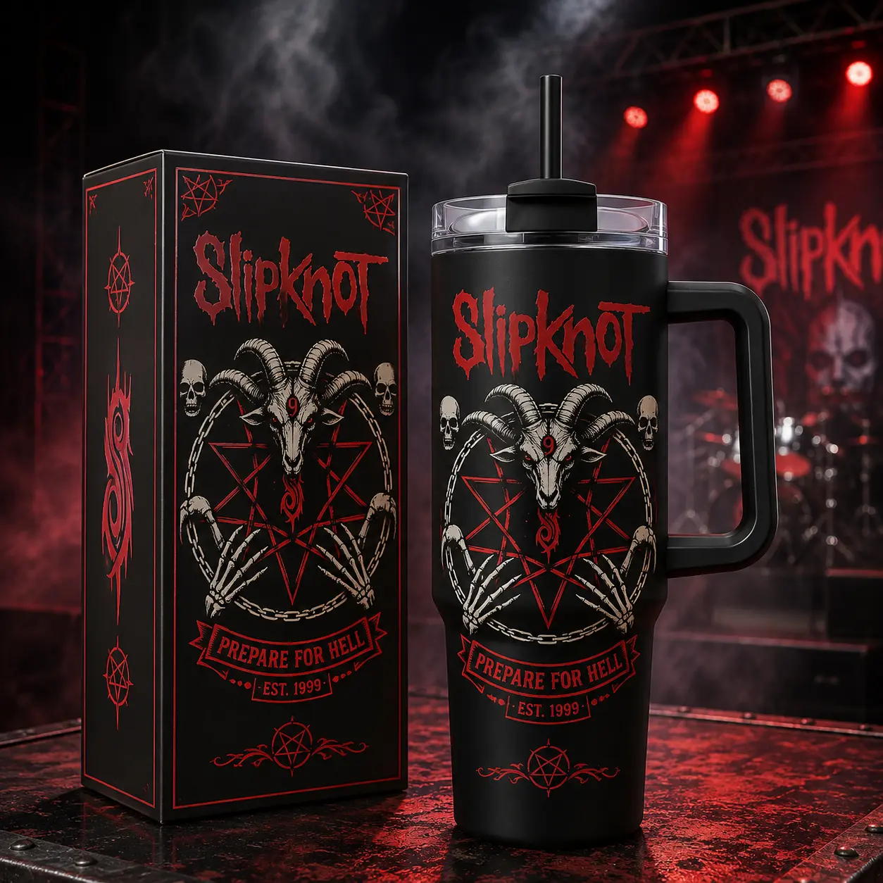Slipknot Prepare For Hell Est 1990 40Oz Tumbler Nu-Metal Premium Stainless Steel Insulated Travel Cup With Handle and Straw, Vintage Band Tumbler, Metal Travel Cup Gift For Metal Fans