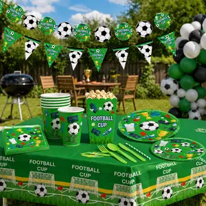 2026 Soccer Birthday Party Kit, 182-Piece Disposable Dinnerware Set with Plates, Cups, Napkins, Table Cover, Snack Buckets, Straws & Utensils for Game Night, Kids Party, Serves 20
