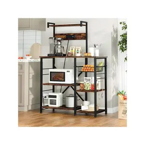 outstanding quality  JAMFLY Bakers Power Outlet Microwave Stand Storage Shelf Hooks Coffee Bar Station With Wire Basket 6 Tier Kitchen Rack For Living Room Spice Pots And Pans Organizer
