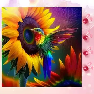 5D DIY Full Drill Round Diamond Painting Kit - Diamond Art Painting Set, Sunflower, Rainbow Bird Mosaic, Canvas - DIY Wall Decor, Home Wall Decoration, Suitable for Halloween and Christmas, Birthday and Anniversary Gifts, Handicraft