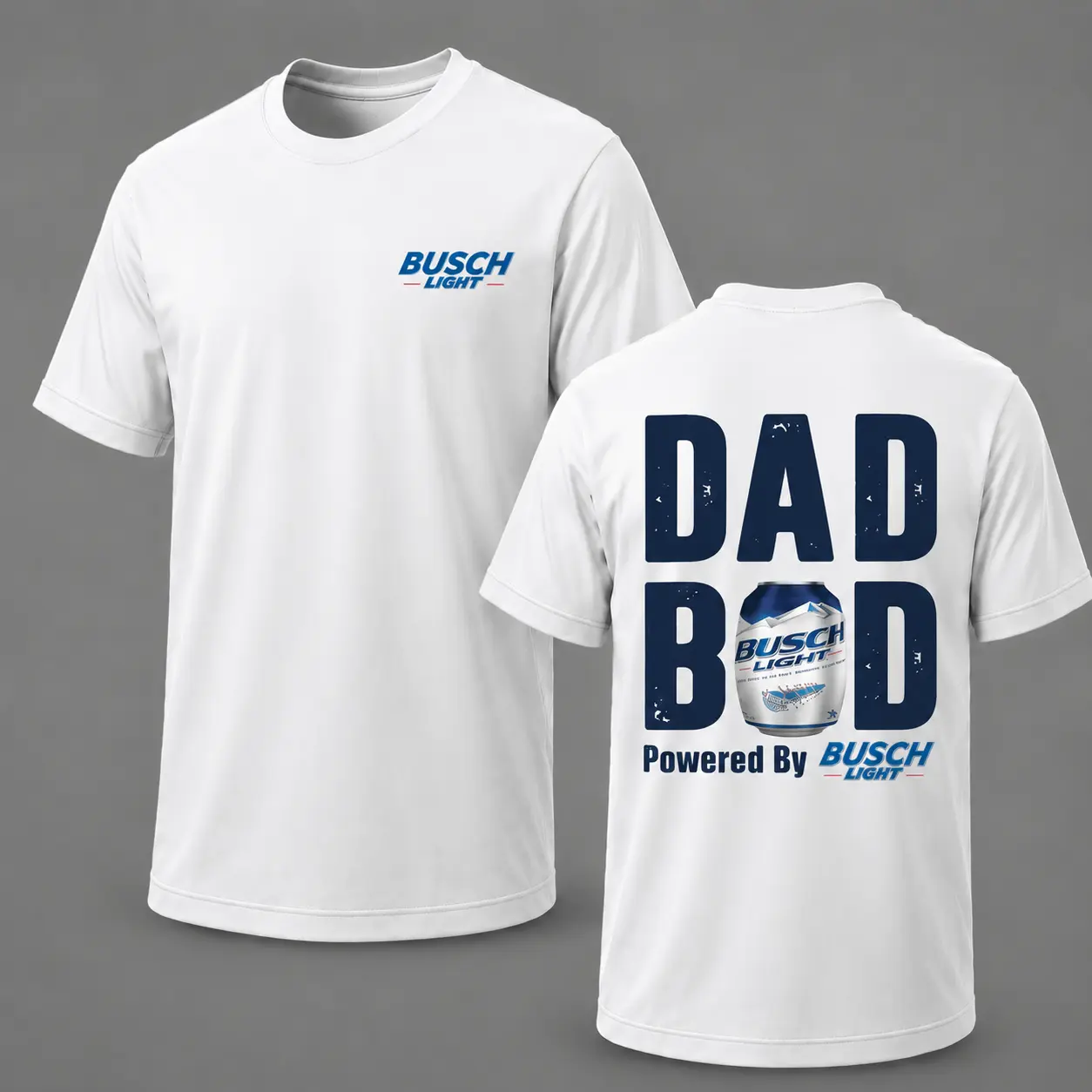 Busch Light Dad Bod Cotton Graphic T-Shirt - 2-Sided Beer Drinking Tee for Men, Funny Casual Unisex Streetwear Top for Party & Everyday Wear (Sports & Outdoor Clothing)