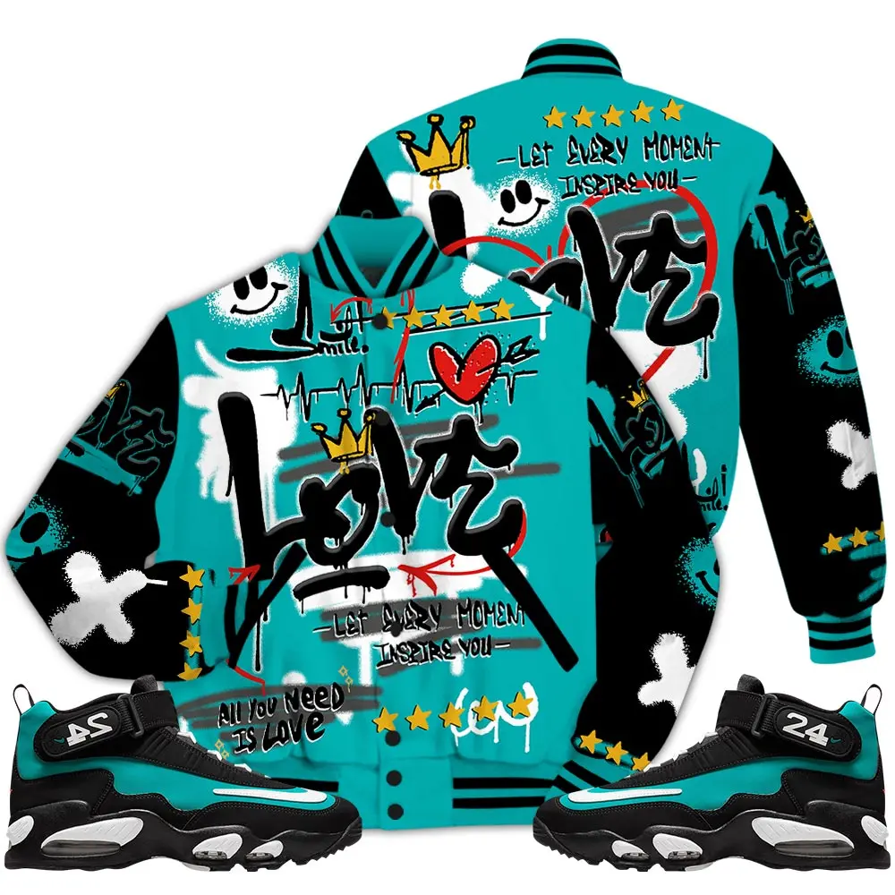 Air Griffey Max 1 Freshwater Outfit Varsity Jacket, Happy Love Beats Graffiti Love Shirt Matching Sneaker Baseball