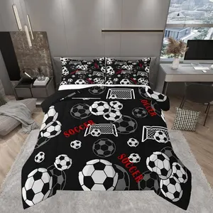 White Soccer Comforter Set,Red Soccer Bat Bedding Set for Kids Girls Boys,Teens Adults Sports Soccer Comforter,Ball Games Quilted Duvet Set,Bedroom Collection