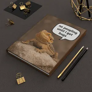 Reptile Theme Bearded Dragon Lined Notebook, "No Peopling Until I Get Bugs" Vibrant Print, Full-Wrap Design, Crisp Photo Pages, Office Stationery Journal