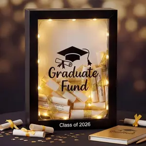 Graduate Fund Cash Holder 2026 Graduation Gifts Class of 2026 Money Gift Box Kit Centerpiece with LED Lights and Gold Glitter Ribbon for College High School Congrats Grad Supplies