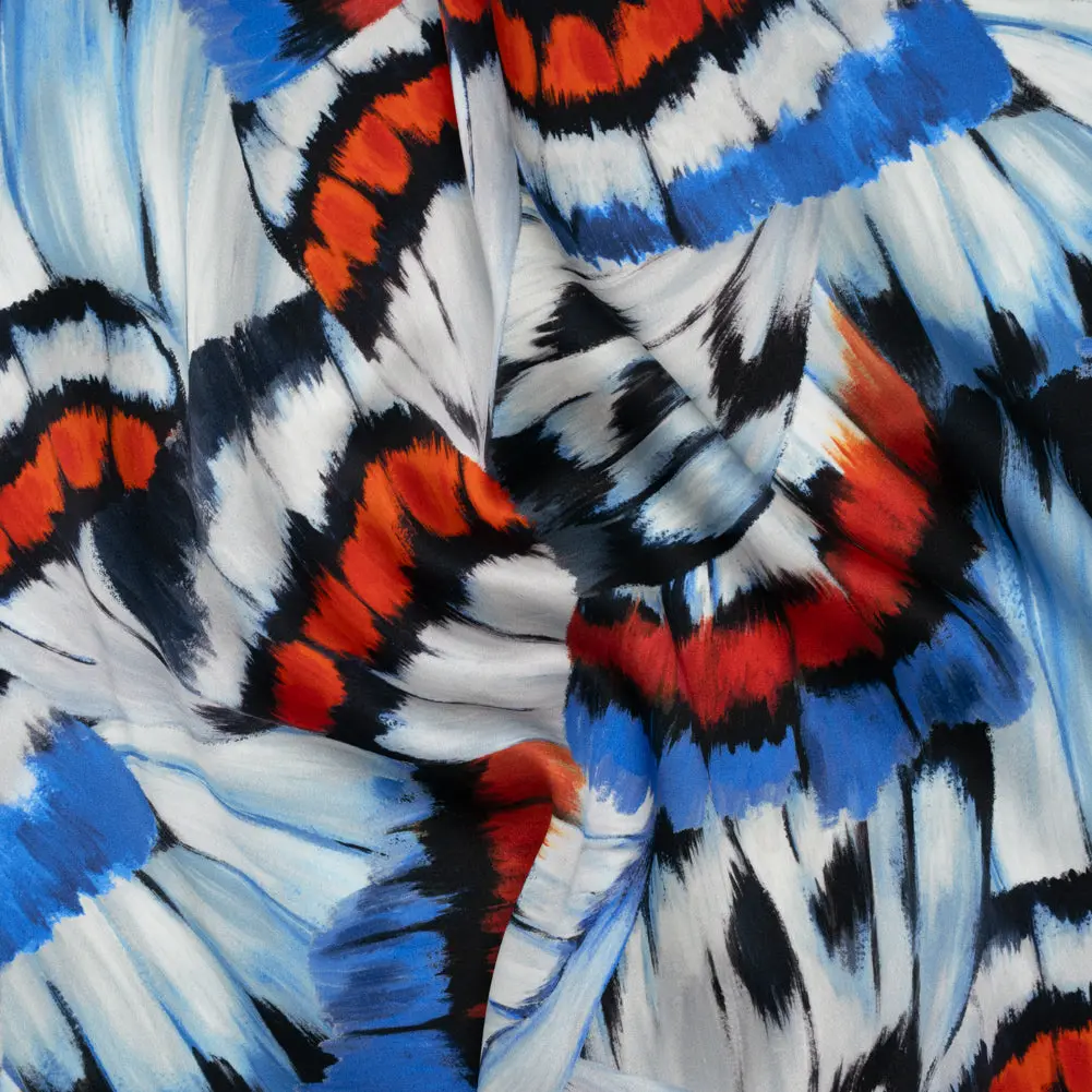Silk Charmeuse Print 16MM, Made in Italy - Red, Blue and White Butterfly Wings