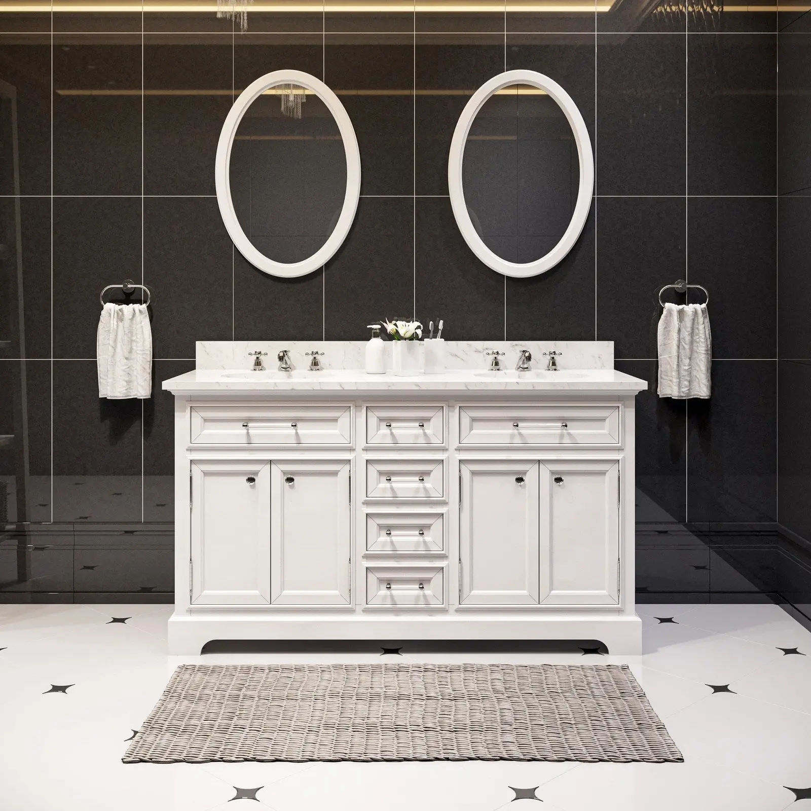 Water Creation Derby 60" Pure White Double Sink Bathroom Vanity From The Derby Collection