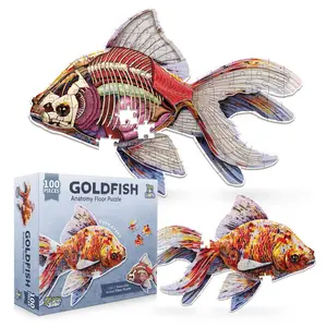 Turn N Learn Fantail Calico Goldfish Jigsaw Puzzle - 100-Piece Double-Sided Floor Puzzle for Kids - 4FT Educational Anatomy Guide Included - 100% Accurate & Scientifically Correct - Crafts
