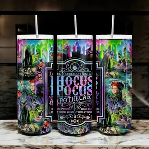 Hocus Pocus 20 oz Tumbler - Sanderson Sisters Design with Colorful Magic Theme and Sanderson Sisters Logo tumblers cup