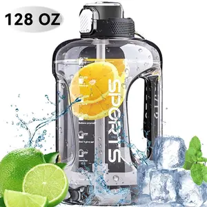 1 Gallon Water Bottles,128 oz Motivational Time Marked Water Bottle With Straw,BPA Free,Leak Proof Sports Water Bottle