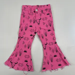 Toddler girl bell bottom jeans hot pink western fashion cow party wear baby western clothes girl jeans