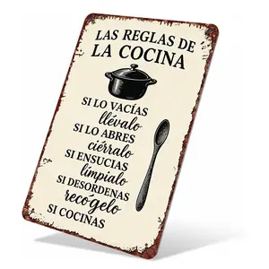 Las Reglas De La Cocina Vintage Aluminum Metal Sign 8x12 Inches Rust-Resistant Wall Decor for Kitchen Dining Room Mexican Restaurant home decor wall art ,vintage metal wall art