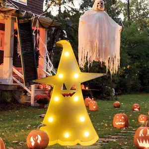 Light Up Ghost, 1 Count Ghost Mosaic Frame, Halloween Theme Party Decor, Easy To Assemble Outdoor Decorations