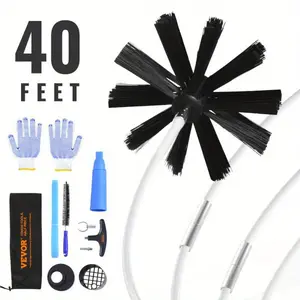 40 Feet Dryer Exhaust Duct Cleaning Kit 29 Pieces Exhaust Duct Brush Kit Reinforced Nylon Flexible Dust Trap Cleaner, with Complete Accessories and Clamping Connectors