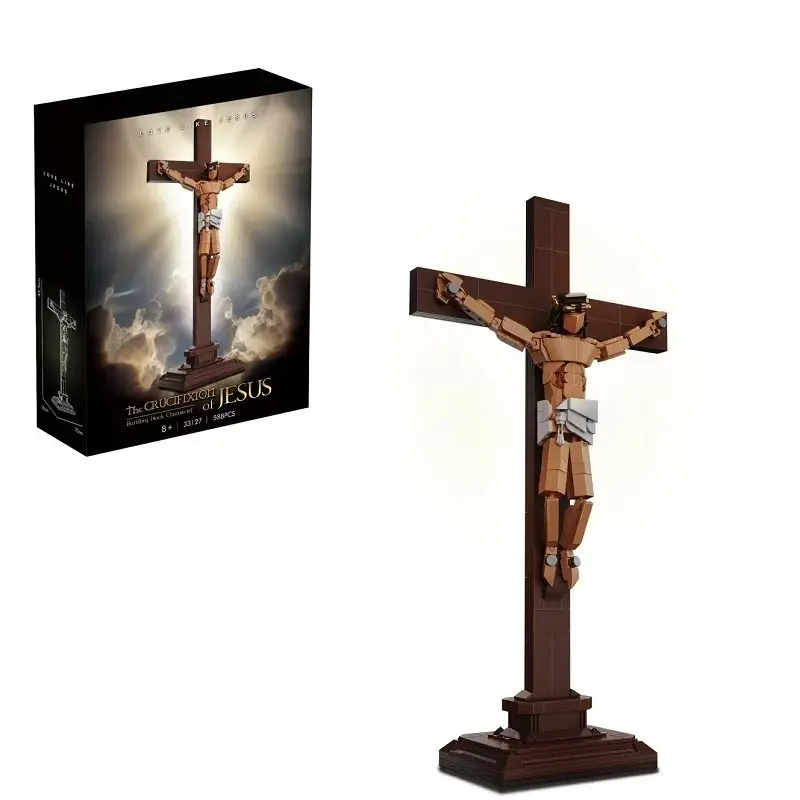 Jesus Crucifix Building Set - 588 Pieces Easter Decoration Ornament, Cross Decoration, Home Display, Religious Home Decor, Religious Decorations, Suitable for Ages 8 and Up, Unisex Bricks & Parts