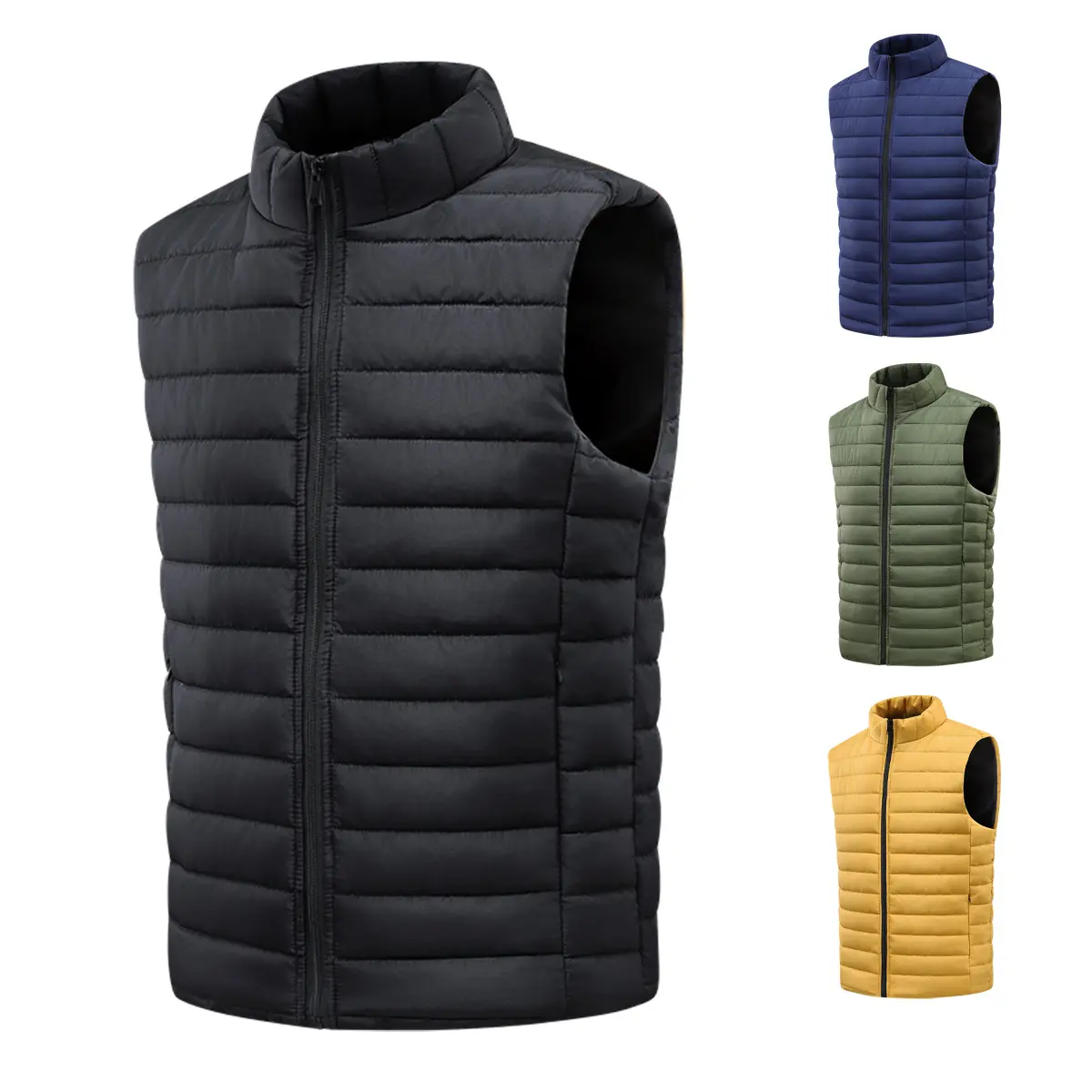 Men's Color Block Woven Vest, Loose-Fit Sleeveless Jacket with a Stand Collar for Warm Winter Outdoor Wear in Beige - Sizes S, M, L, Loose Sleeveless Vest
