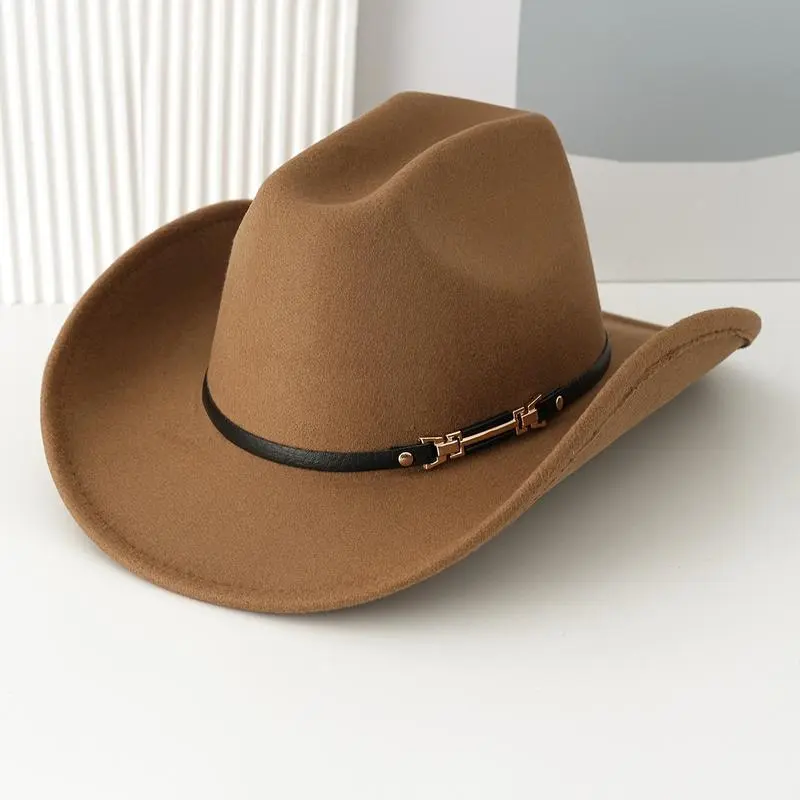Solid color cowboy hat with unique faux leather belt-lightweight, wide brim fedora for Western events, parties, cosplay & more Solid color cowboy hat with unique faux leather belt-lightweight, wide brim fedora for Western events, parties, cosplay & more