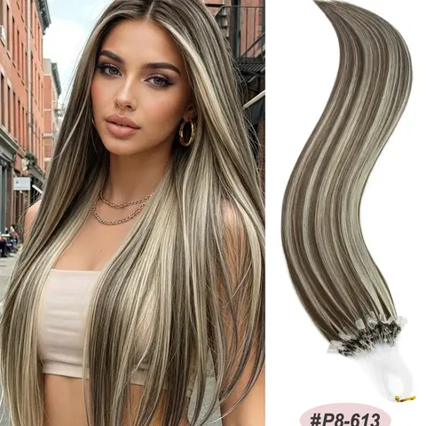 50 Strands Micro Beads Hair Extensions, 20-Inch Natural Straight Hair, Add Volume & Length, Synthetic Hair for Women, Synthetic Fiber Extensions, 12 Colors Available, Microbead Hair Extensions