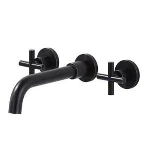 Oil Rubbed Bronze Bathroom Faucet - WOWOW Wall Mount Bathroom Faucet, 2 Handle Vanity Faucet Rough in Valve Included