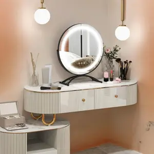 Vanity Mirror with Lights 3 Color Dimmable LED Lighted Makeup Mirror with Touch Screen, 360Rotation High-Definition Round Light Up Mirror