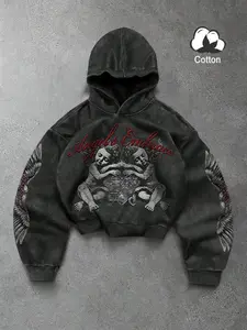 Men's 'angels Embrace' Printed Hoodie with Retro Angel Print, Embroidery, Inspiring Quotes, 100% Cotton Fabric, Perfect for Casual Outings and Street Style