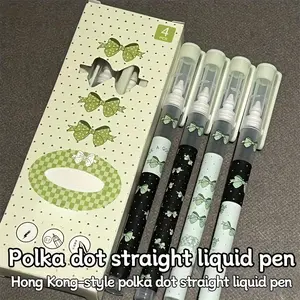 Ink Splash Series Bowknot Straight Liquid Gel Pens, 0.5mm Quick-Drying Ink, Cute Rollerball Pens for Students & School Use