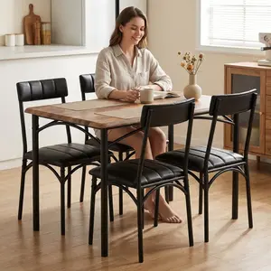 Garvee 5-Piece Dining Table and Chairs Set – Seats 4, Space-Saving Kitchen Table with 4 PU Leather Dining Chairs, Steel Frame, Retro Style, Ideal for Home and Apartments