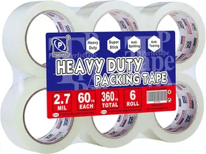 Heavy Duty Packing Tape 6 Rolls, Clear, 2.7 mil, 1.88 inch x 60 Yards