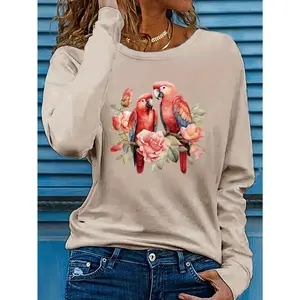 Women's Long Sleeve Top with Heart Print – All-Season Wear, Machine Washable, Regular Fit.Romantic Love Gift for Her, Perfect for Valentine's Day & Birthday.Versatile Basic T-Shirt for Casual Daily, Home & Outdoor Wear.