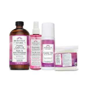 The Trend Seeker Gift Set - Rosewater & Glycerin, Organic Castor Oil, Wool Flannel for Castor Oil, Castor Oil Roll-On