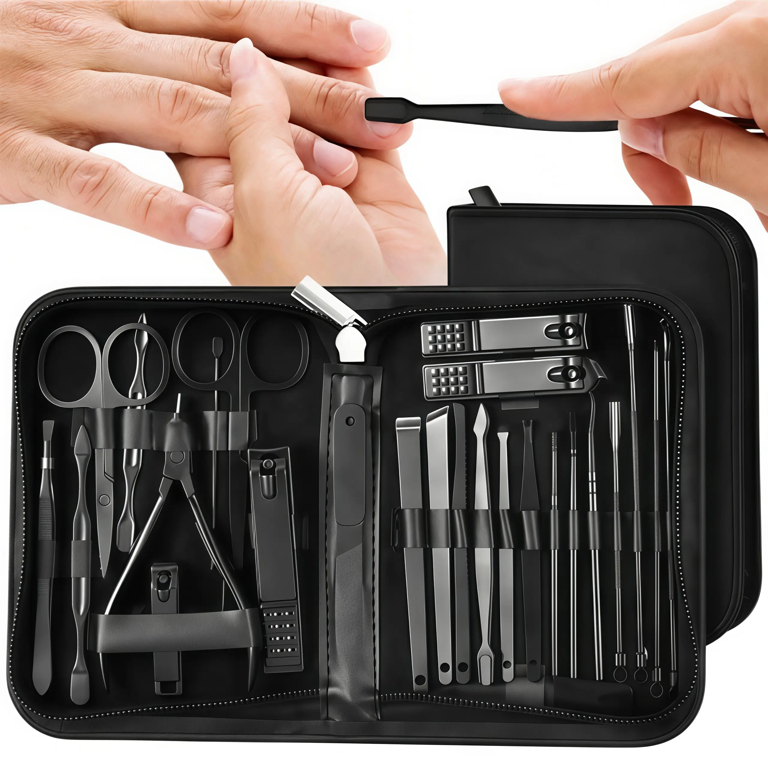 LMMAKE 1SET Professional Stainless Steel Manicure Pedicure Kit with Comedone Extractors, Blackhead Remover Tools, Portable Travel Case - Suitable for Home Use, Women & Men, Ideal as a Gift, Boyfriend, Husband, Eyebrow Shaping