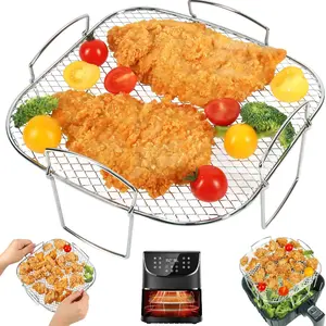 Stainless Steel 304 Air Fryer Rack, Steamer Rack Accessories, BBQ Grill Basket, Bread Rack, Meat Roasting Rack, Oil Drainage Rack
