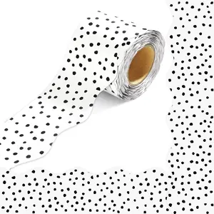 VABAMNA 50 Feet Bulletin Board Borders Black White Wavy Dots Scalloped Rolled Borders Trim for School Home Office Party Decorations Preschool Kindergarden Classroom Door Wall Decors