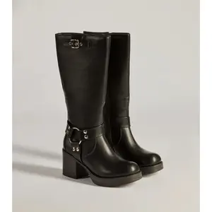 Sleek Strut Under-The-Knee Moto Boots