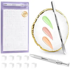 200 Pcs Nail Sponges for Ombre with Nail Art Palette, Grabbing Pen & Spatula, Nail Supplies for Gradient Painting Gel Nail Polish, Must Haves Nail Stuff Nail Art Design Tools for Ombre Aura Nail