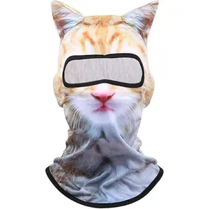 Ski Mask, 3D Cat Ski Mask Balaclava Face Men Women, Cat Mask with Ears, Cute Full Face Shiesty Mask Animal Ski UV Sun Protection Face Mask for Outdoor Hiking Riding Ski Halloween Party Yellow(Costume Sets)