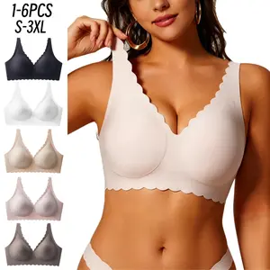 1/2/3/4/5/6PCS Jelly Push Up Wireless Bra Womens Scalloped Comfortable Wireless Bras Bralettes Seamless Tshirts Bras Deep V Everyday Bras S 3XL