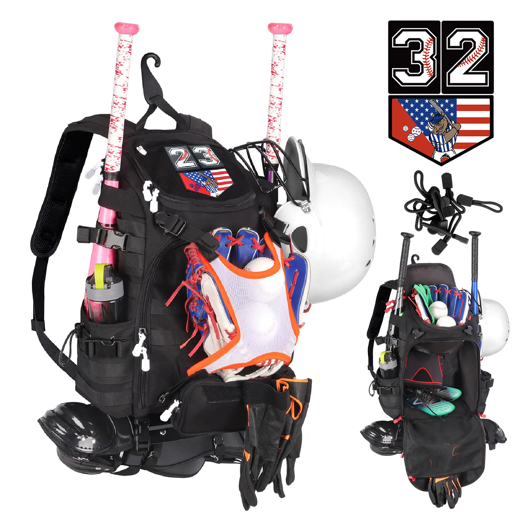 Baseball Backpack with Bat Holder, Helmet & Gear Storage, Large Softball Equipment Bag for Youth Adult, Molle Baseball Gear Bag with Hook, Shoes Compartment & Water Bottle Pocket