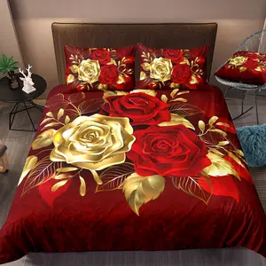 2-3 Piece Set Romantic Rose Print Bedding Set, Soft Comfortable, Includes 1/2 Pillowcases and 1 Duvet Cover, Bedroom Decor, Gift Idea